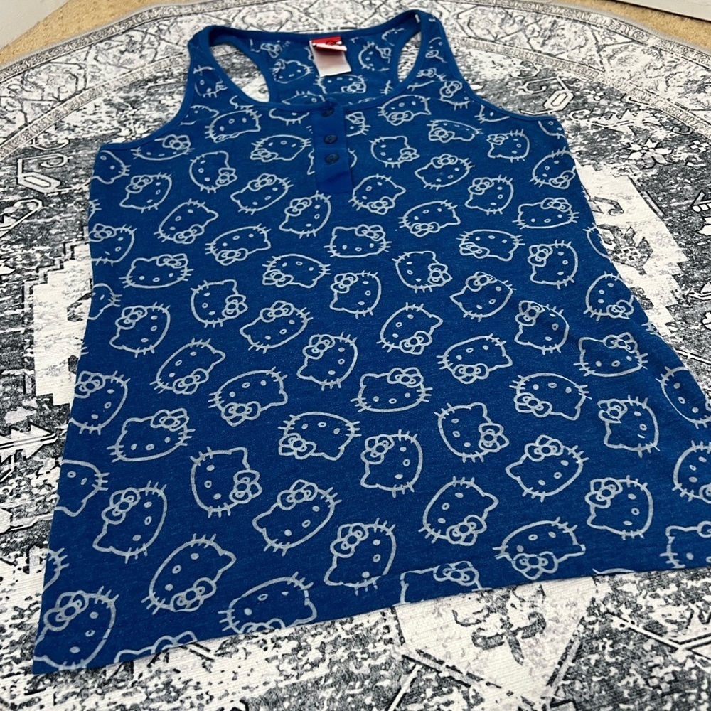 Sanrio Hello Kitty Y2K 2013 Blue & White Henley Tank Top - Size M - Picture 3 of 6